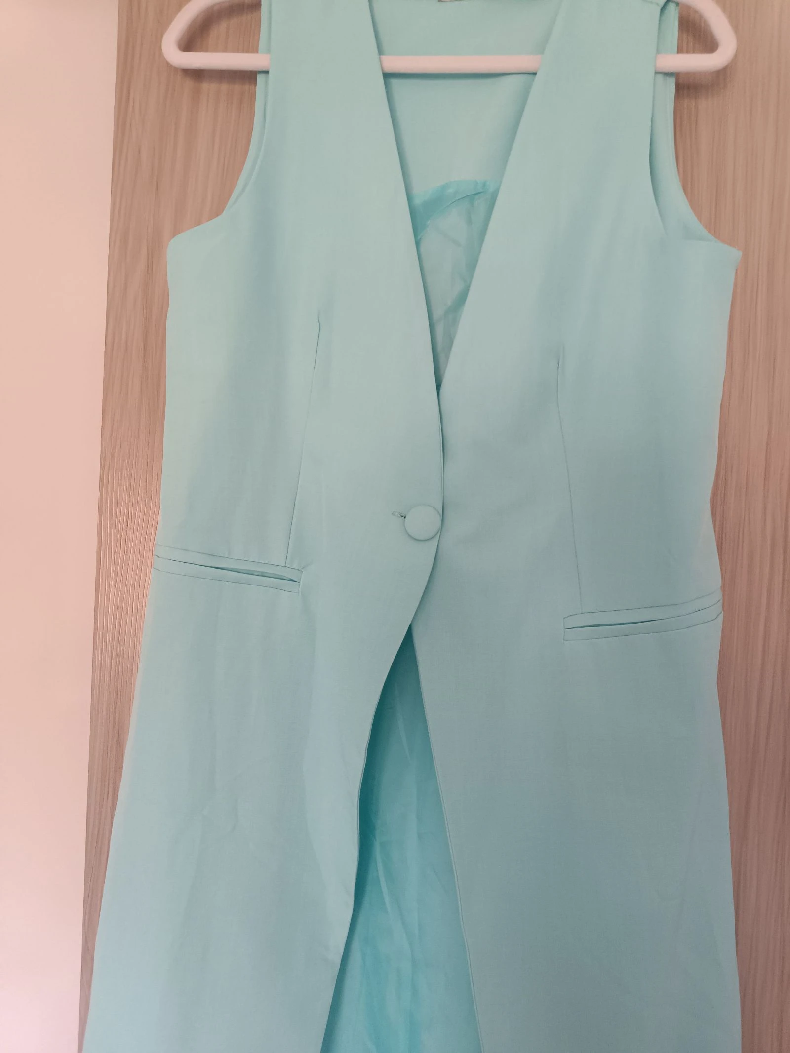 Chaleco largo estilo blazer verde agua / menta T. L (Made in Italy) – photo 2